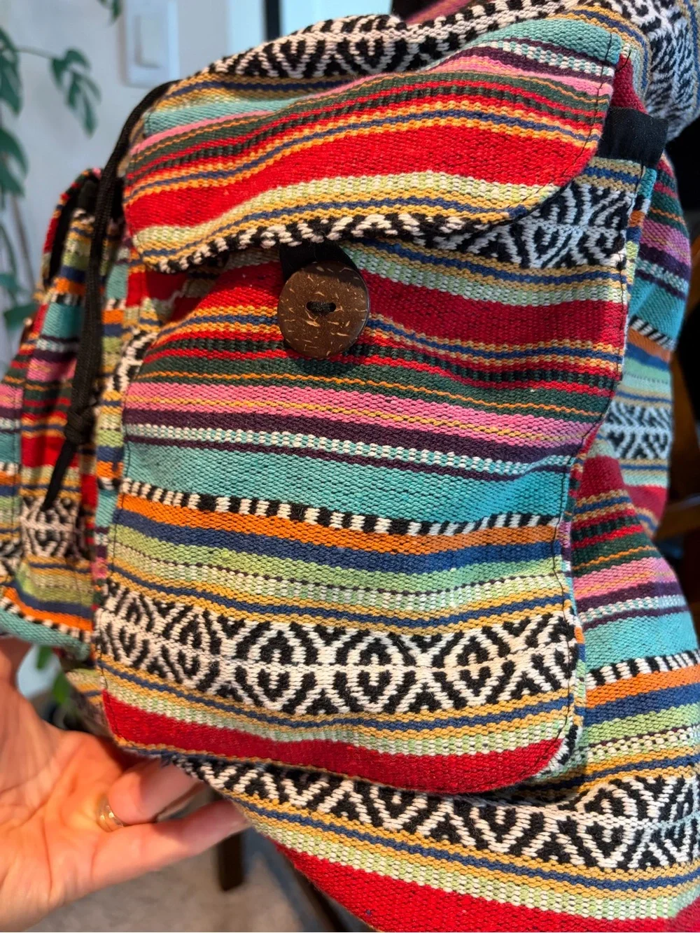 Made in Nepal. Colorful Striped Woven Backpack